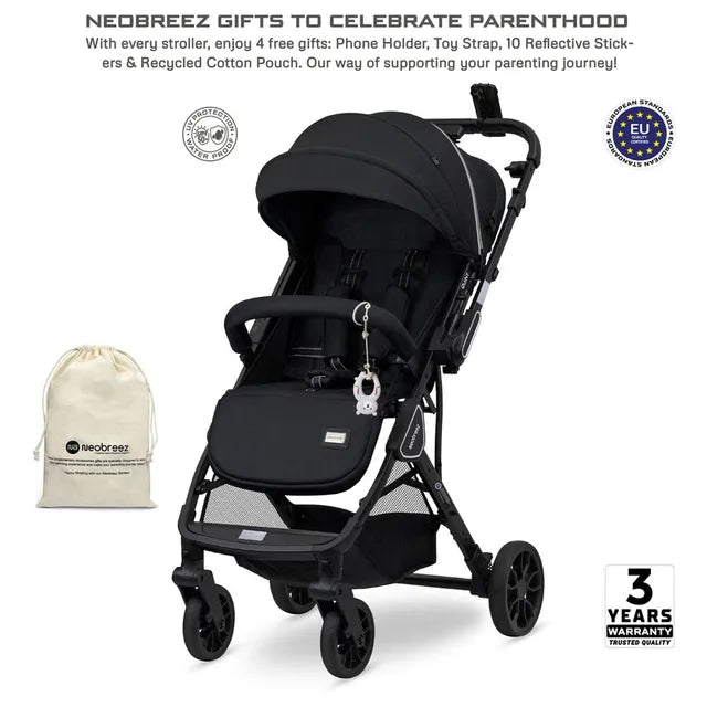 Neobreez Quint Reversible Handle Compact Travel Stroller Black
