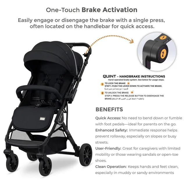 Neobreez Quint Reversible Handle Compact Travel Stroller Black