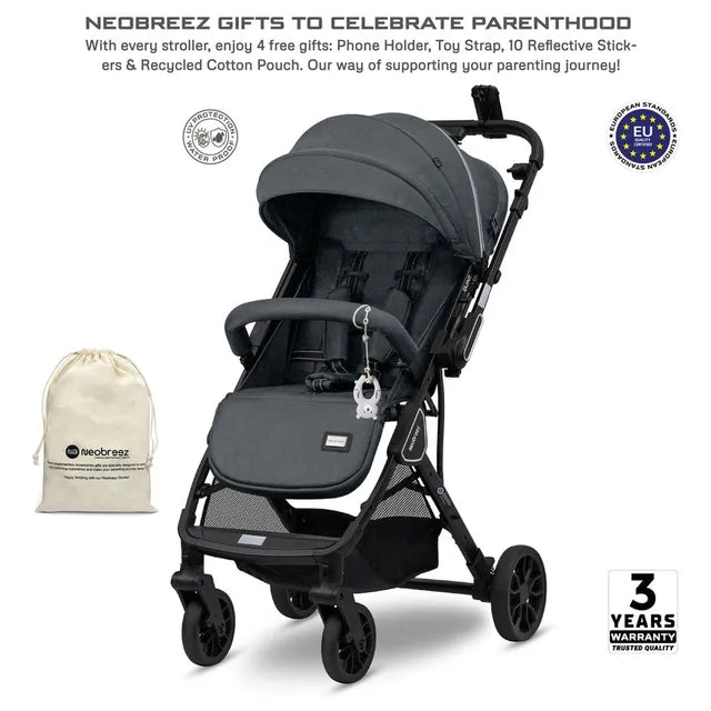 Neobreez Quint Reversible Handle Compact Travel Stroller Dark Grey
