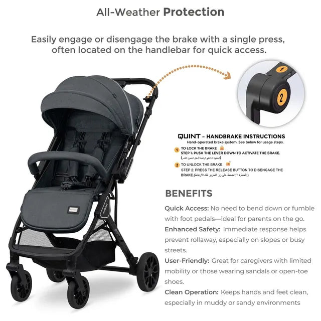 Neobreez Quint Reversible Handle Compact Travel Stroller Dark Grey