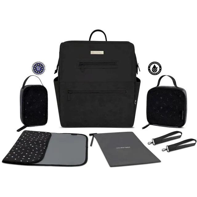 Neobreez Rilo Diaper Backpack 7pc Set with Changing Mat Wet Bag Pouches Black