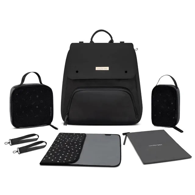 Neobreez Zori Diaper Backpack 7pc Set with Changing Mat Wet Bag and Pouches Black