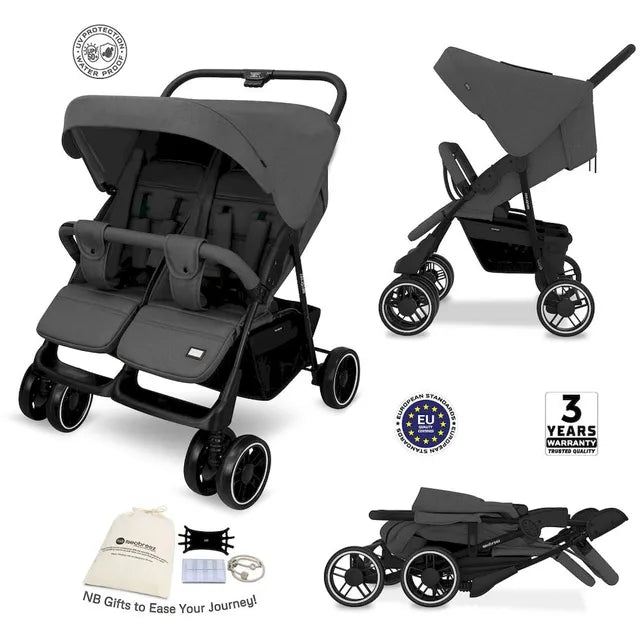 Neobreez Duadx Double Compact Twin Stroller Grey