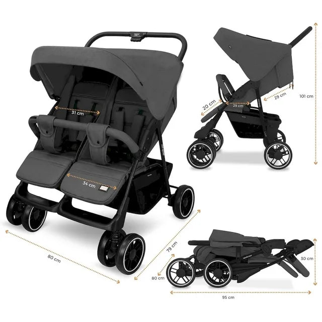 Neobreez Duadx Double Compact Twin Stroller Grey