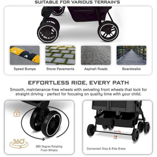 Neobreez Duadx Double Compact Twin Stroller Grey