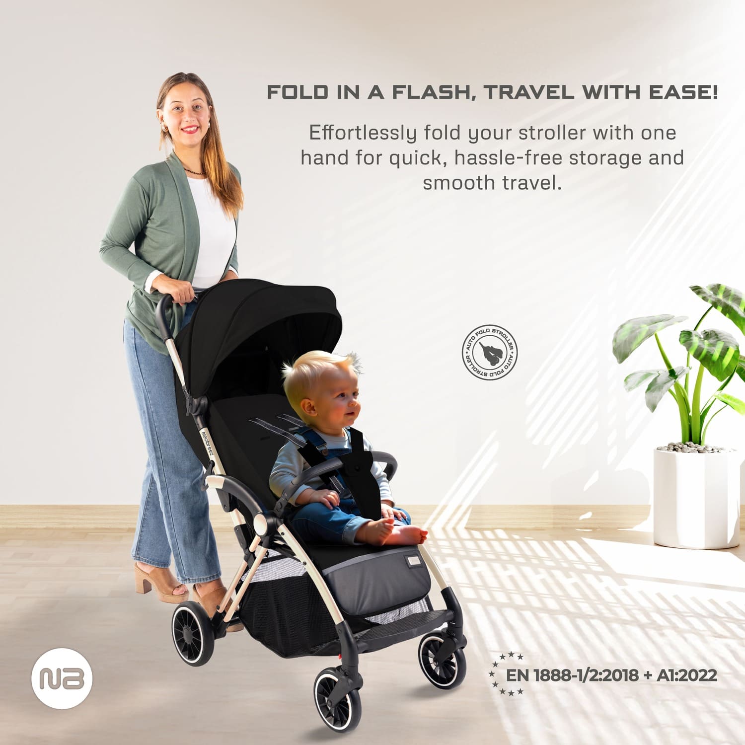 Neobreez Theta Auto Fold Compact Lightweight Travel Stroller Black