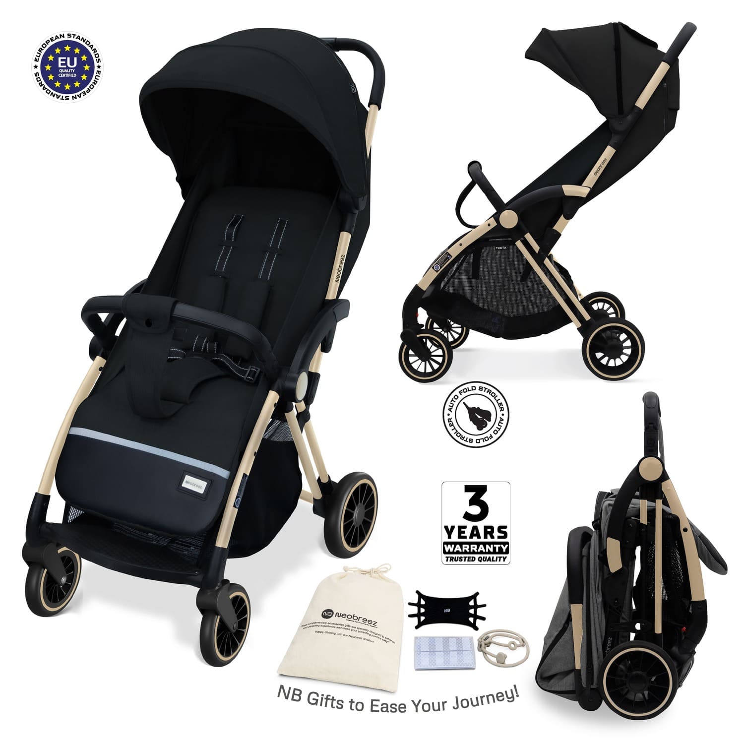 Neobreez Theta Auto Fold Compact Lightweight Travel Stroller Black