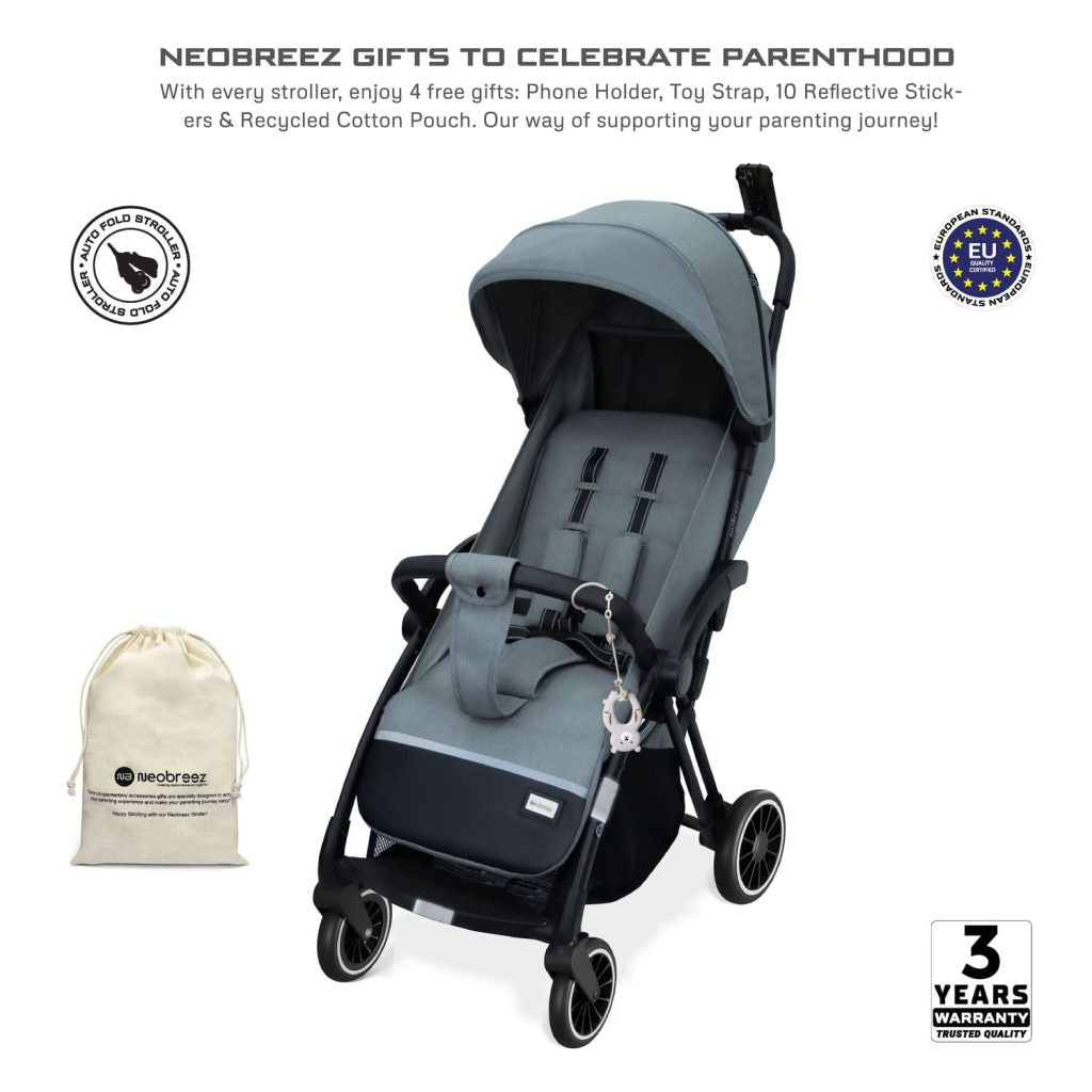 Neobreez Theta Auto Fold Compact Lightweight Travel Stroller Grey