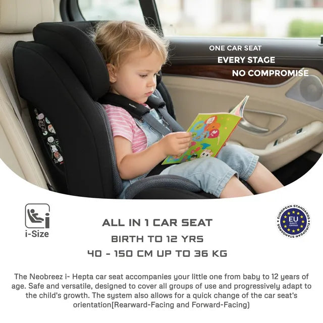 Neobreez i-Hepta i-Size All-In-1 Convertible Car Seat Black Gray