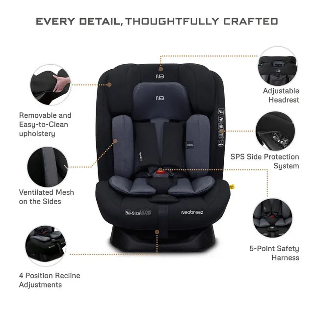 Neobreez i-Hepta i-Size All-In-1 Convertible Car Seat Black Gray
