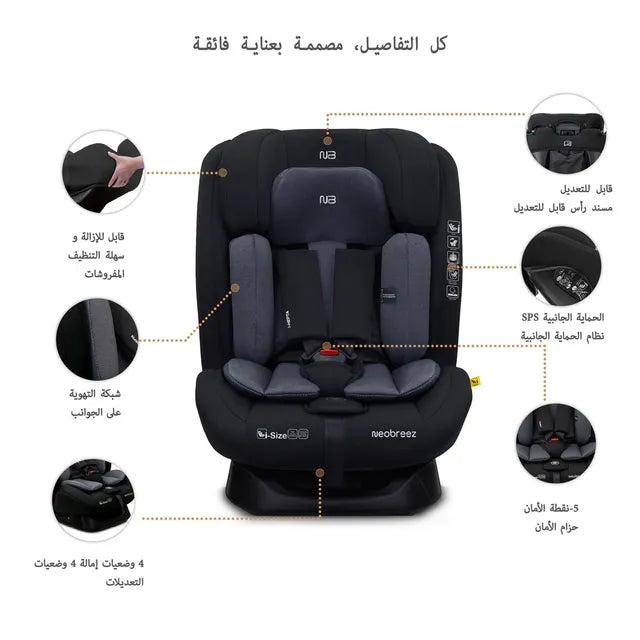 Neobreez i-Hepta i-Size All-In-1 Convertible Car Seat Black Gray