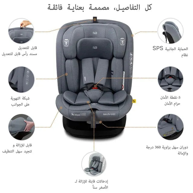 Neobreez - i-Vilo 360-Degree Isofix i-Size Car Seat Grey