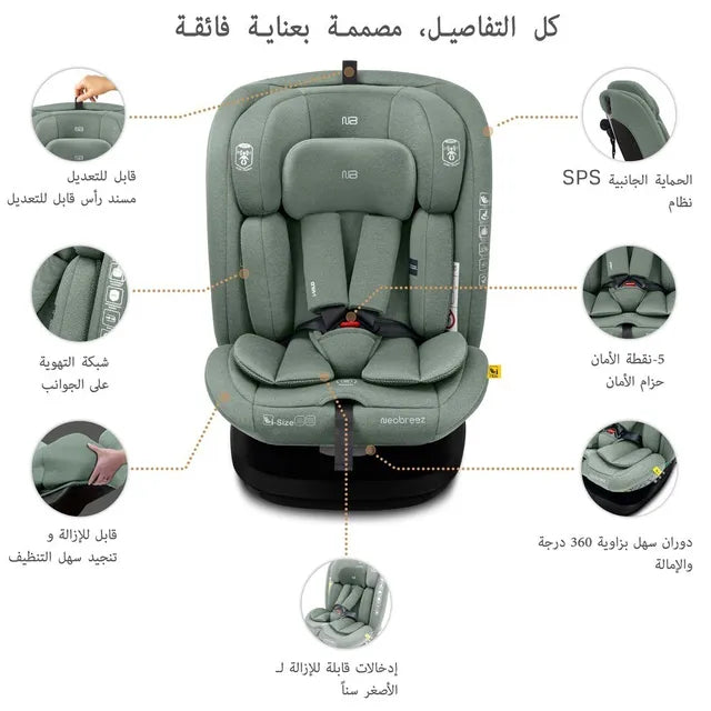 Neobreez - i-Vilo 360-Degree Isofix i-Size Car Seat Green