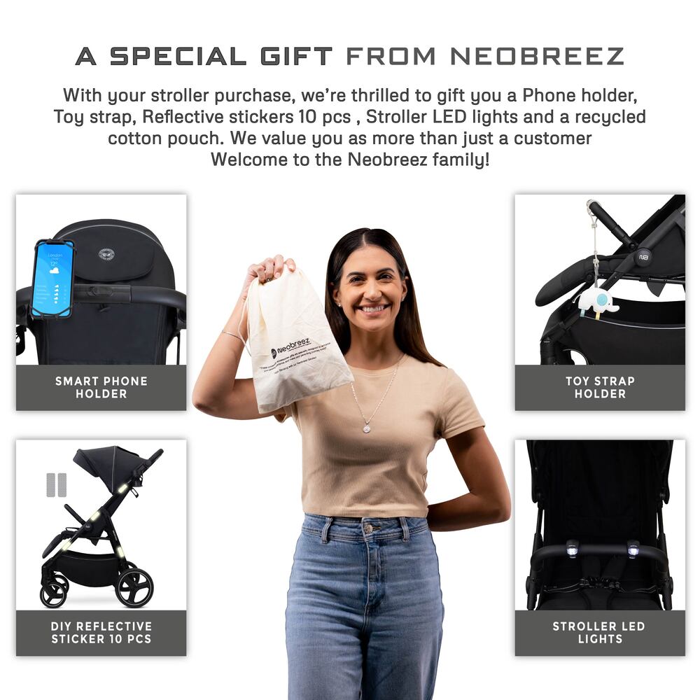 Neobreez Tetra Lightweight Pushchair Stroller with Cup Holder Black