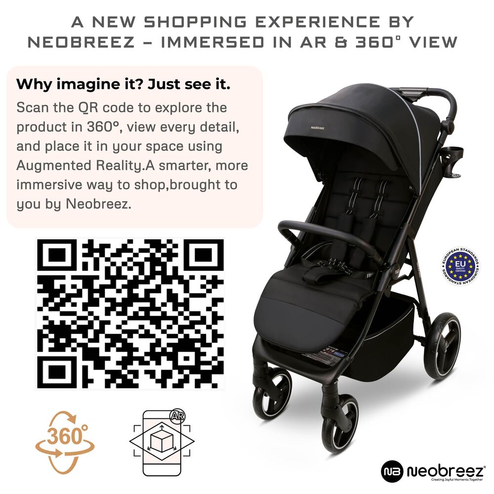 Neobreez Tetra Lightweight Pushchair Stroller with Cup Holder Black
