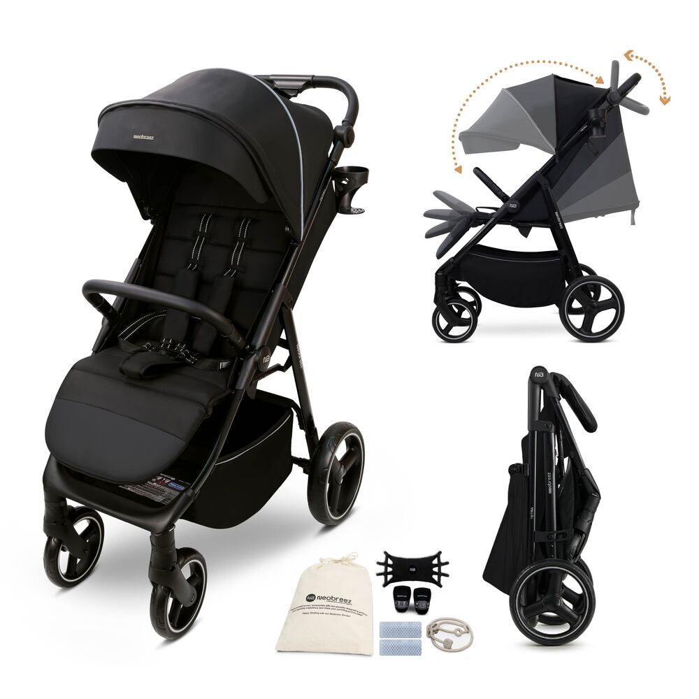 عربة أطفال خفيفة الوزن من نيو بريز تيترا مع حامل أكواب باللون الأسود