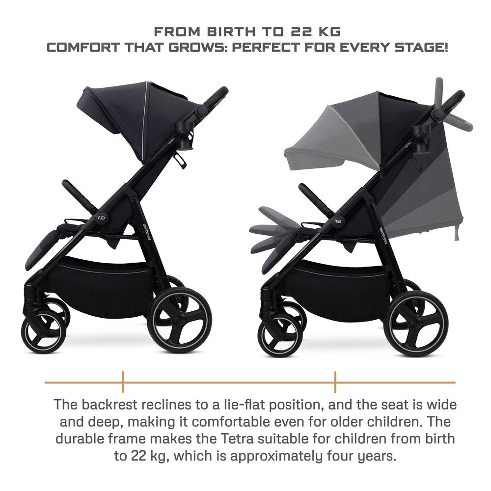Neobreez Tetra Lightweight Pushchair Stroller with Cup Holder Black