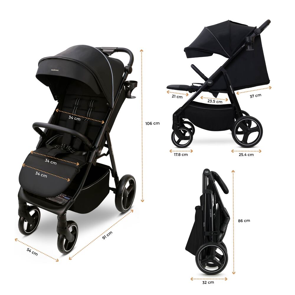 Neobreez Tetra Lightweight Pushchair Stroller with Cup Holder Black