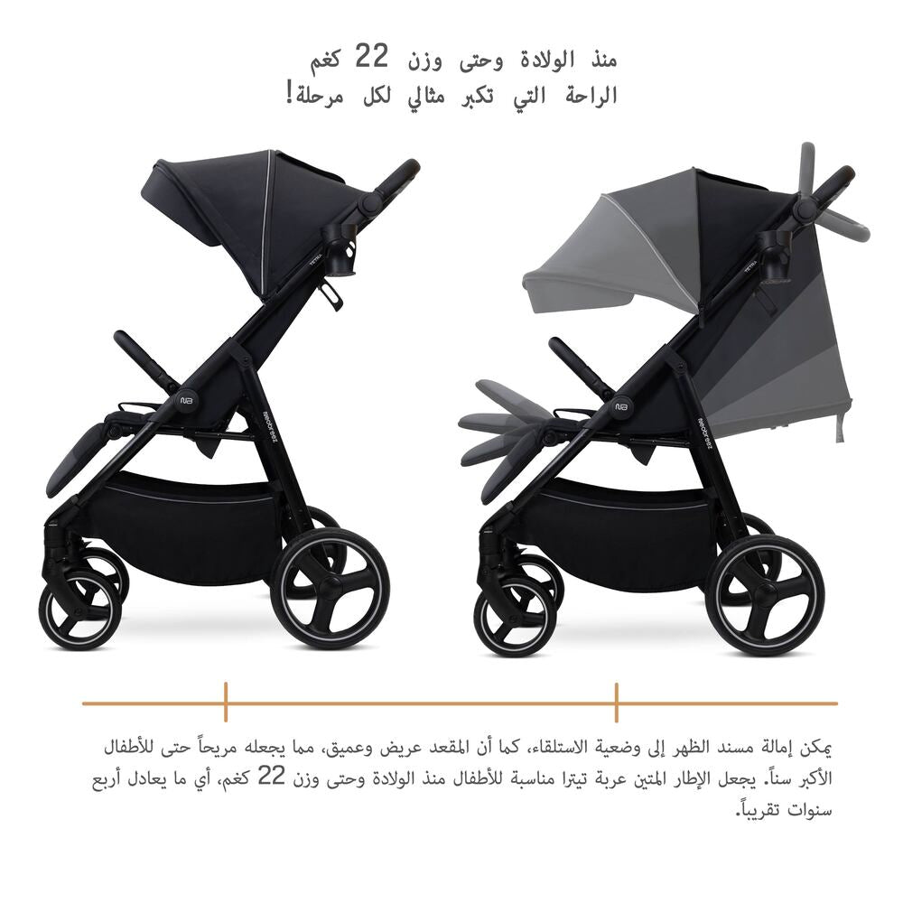 Neobreez Tetra Lightweight Pushchair Stroller with Cup Holder Black