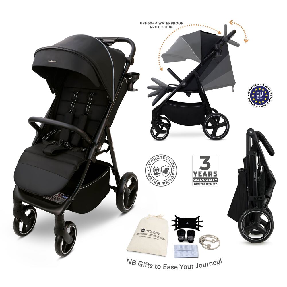 Neobreez Tetra Lightweight Pushchair Stroller with Cup Holder Black