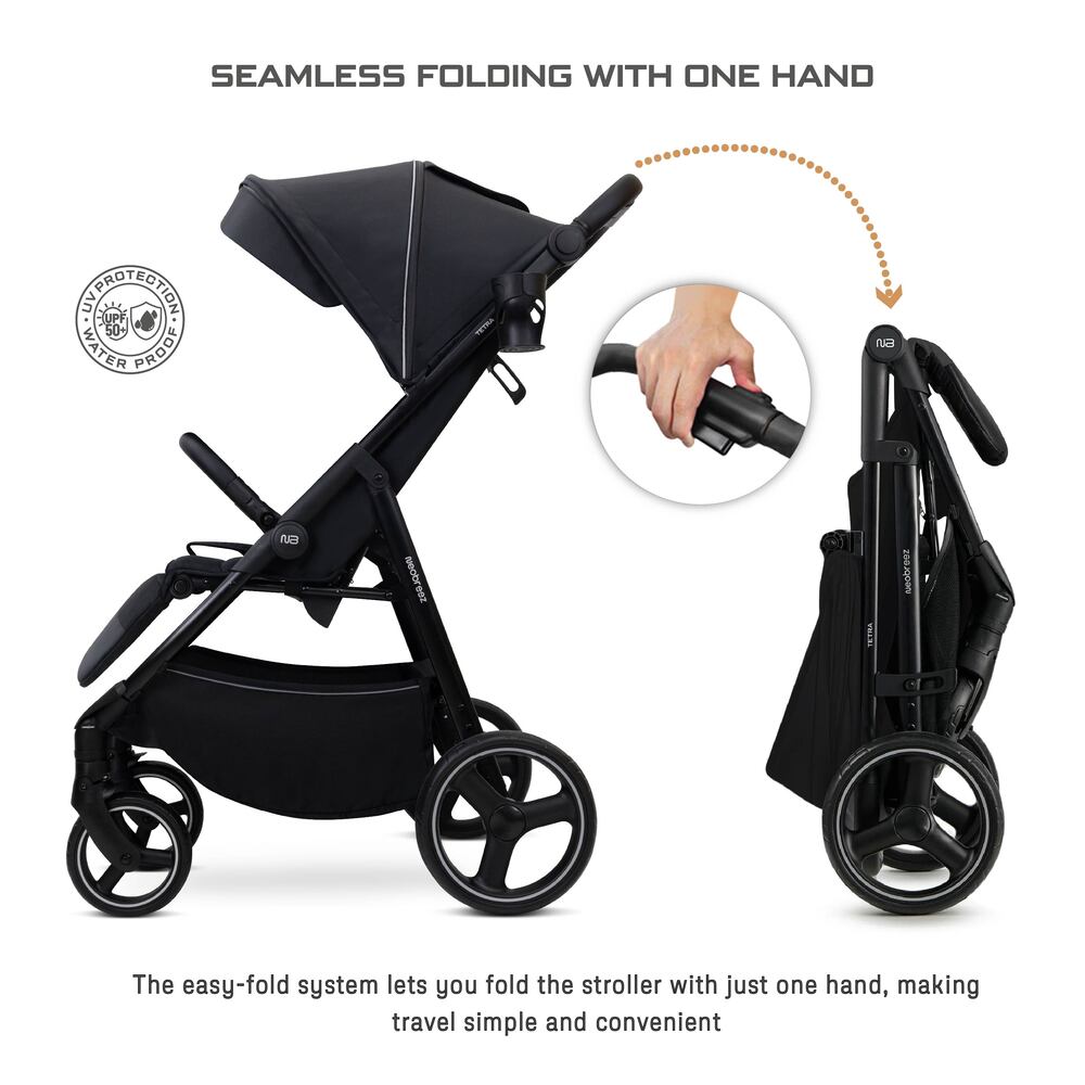 Neobreez Tetra Lightweight Pushchair Stroller with Cup Holder Black