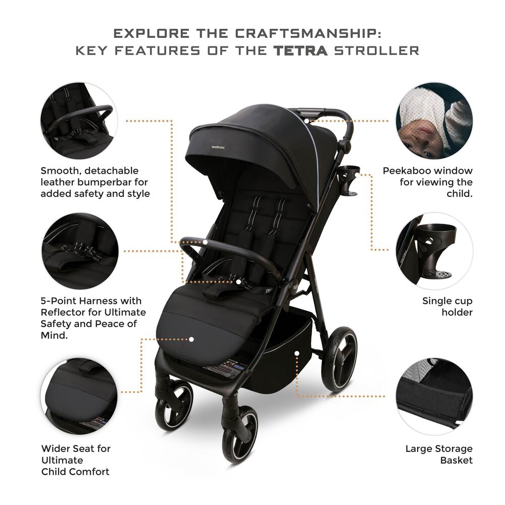Neobreez Tetra Lightweight Pushchair Stroller with Cup Holder Black