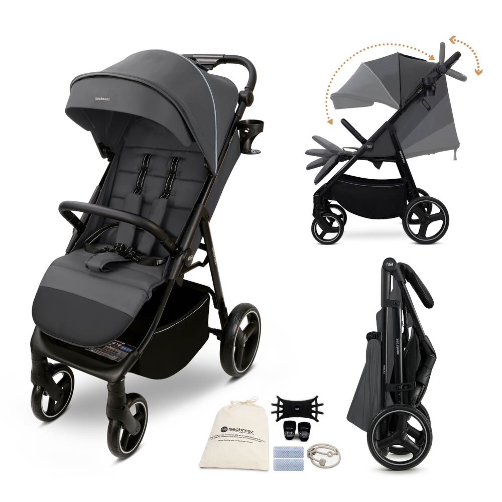 عربة أطفال خفيفة الوزن من نيو بريز تيترا مع حامل أكواب، لون رمادي