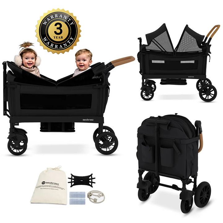 عربة أطفال مزدوجة قابلة للطي والدفع والسحب من نيوبريز ADVI واجن كارجو، لون أسود