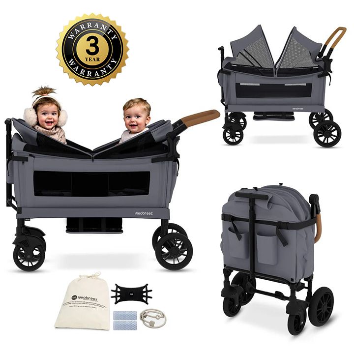 عربة أطفال مزدوجة قابلة للطي والدفع والسحب من نيوبريز ADVI واجن كارجو، لون رمادي غامق