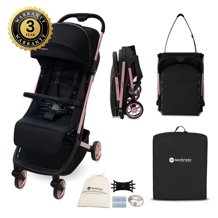 عربة أطفال نيوبريز نيولايت خفيفة الوزن للغاية للسفر بحجم المقصورة، لون أسود