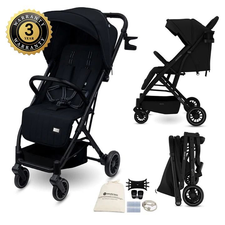 عربة أطفال خفيفة الوزن ومدمجة من نيو بريز بنتا مع حامل أكواب باللون الأسود