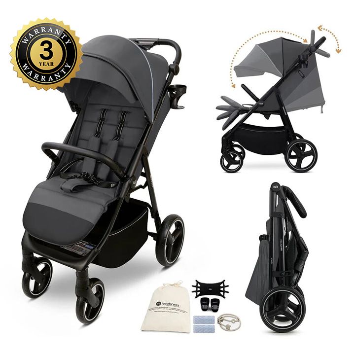 عربة أطفال خفيفة الوزن من نيو بريز تيترا مع حامل أكواب، لون رمادي