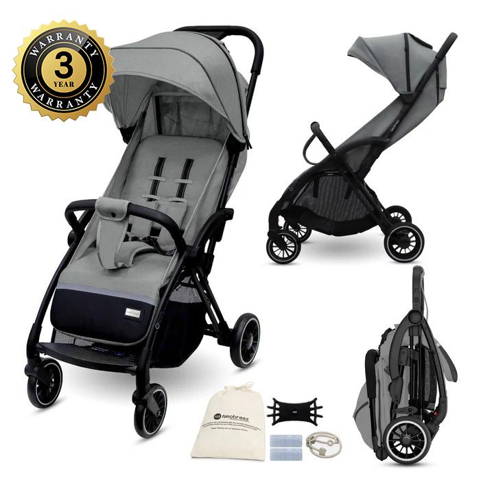 عربة أطفال نيو بريز ثيتا أوتو فولد خفيفة الوزن للسفر، رمادية اللون