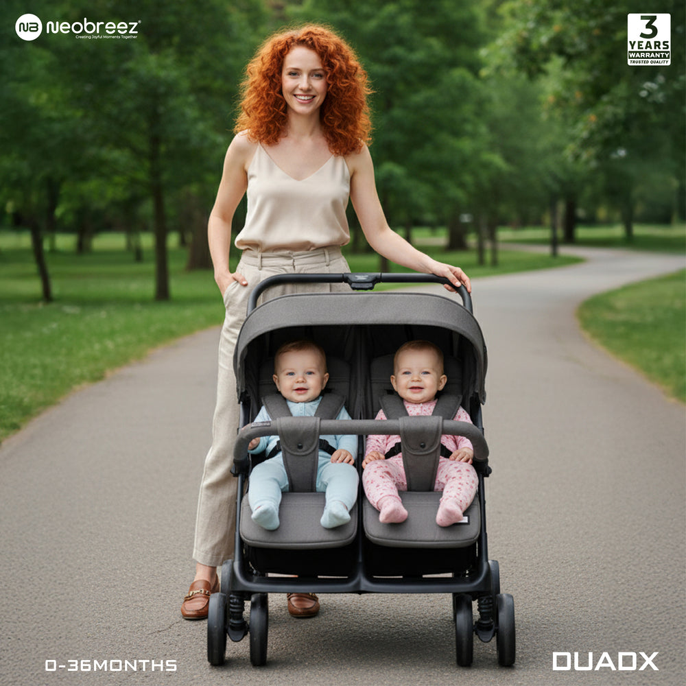 Neobreez Duadx Double Compact Twin Stroller Grey