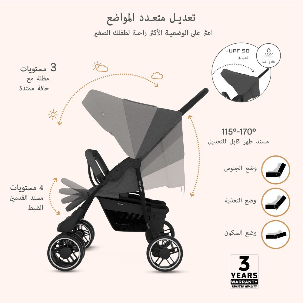 Neobreez Duadx Double Compact Twin Stroller Grey