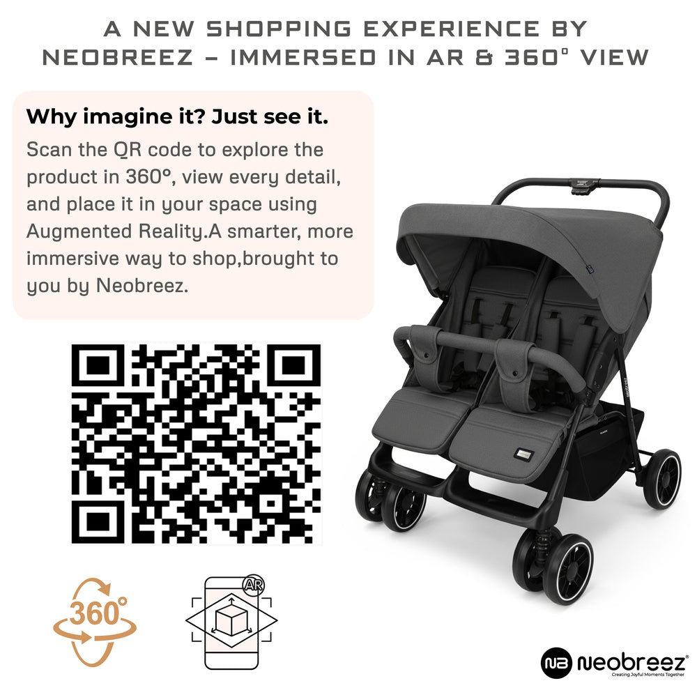Neobreez Duadx Double Compact Twin Stroller Grey