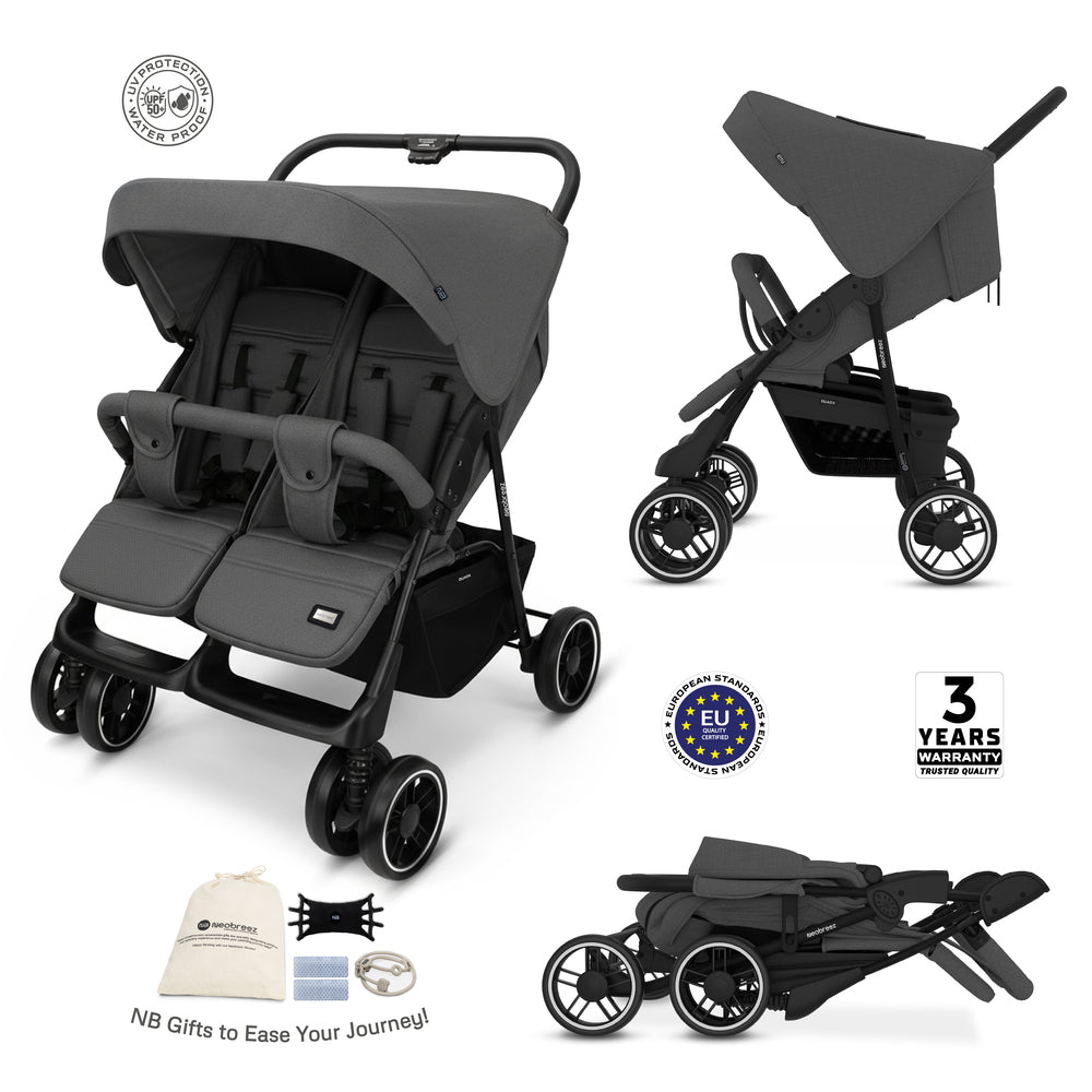 Neobreez Duadx Double Compact Twin Stroller Grey