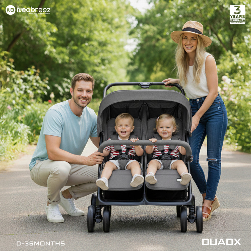 Neobreez Duadx Double Compact Twin Stroller Grey