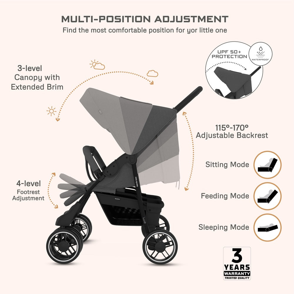 Neobreez Duadx Double Compact Twin Stroller Grey