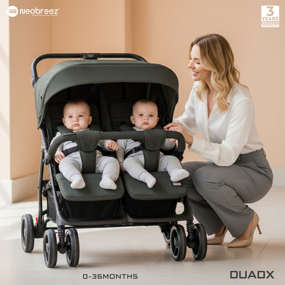 Neobreez Duadx Double Compact Twin Stroller Grey
