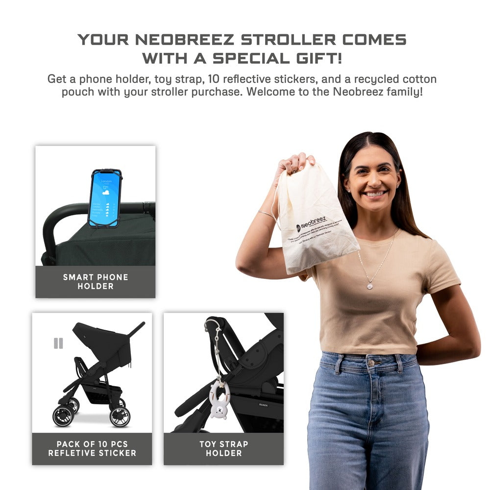 Neobreez Duadx Double Compact Twin Stroller Black
