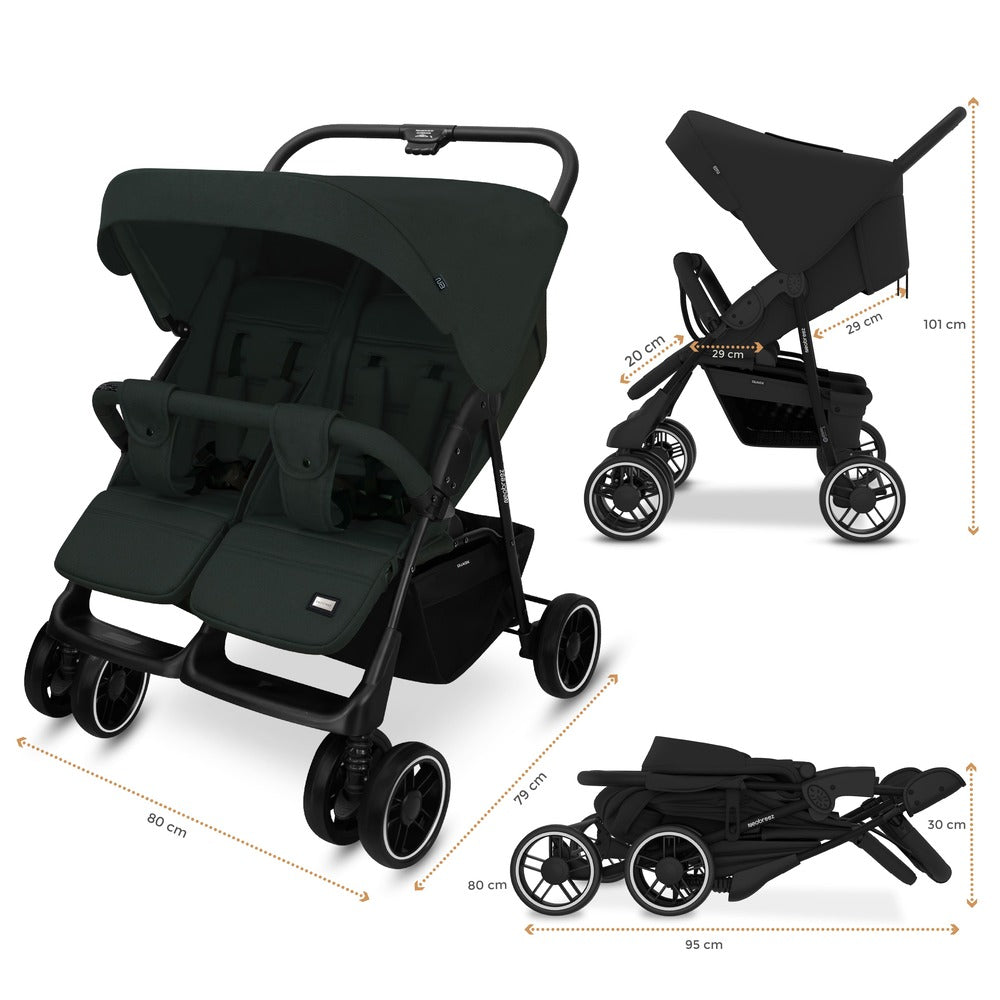 Neobreez Duadx Double Compact Twin Stroller Black
