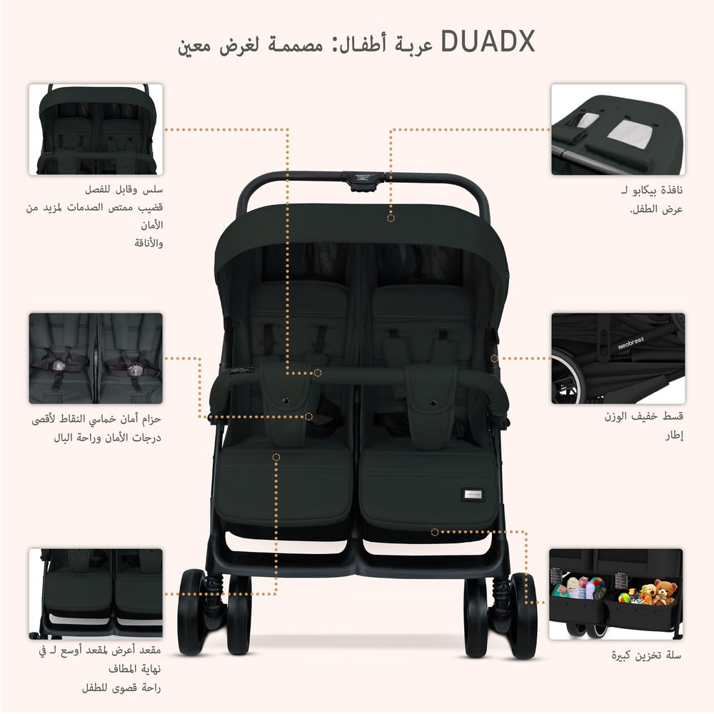 Neobreez Duadx Double Compact Twin Stroller Black