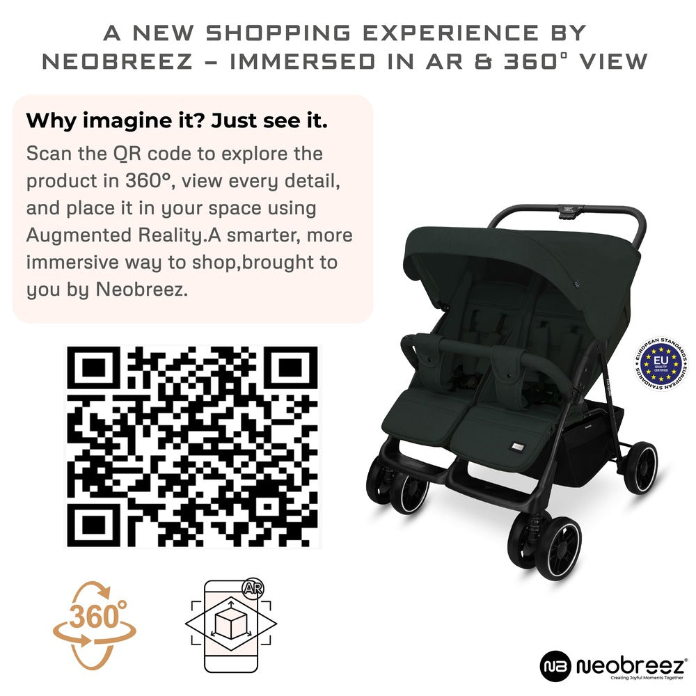 Neobreez Duadx Double Compact Twin Stroller Black