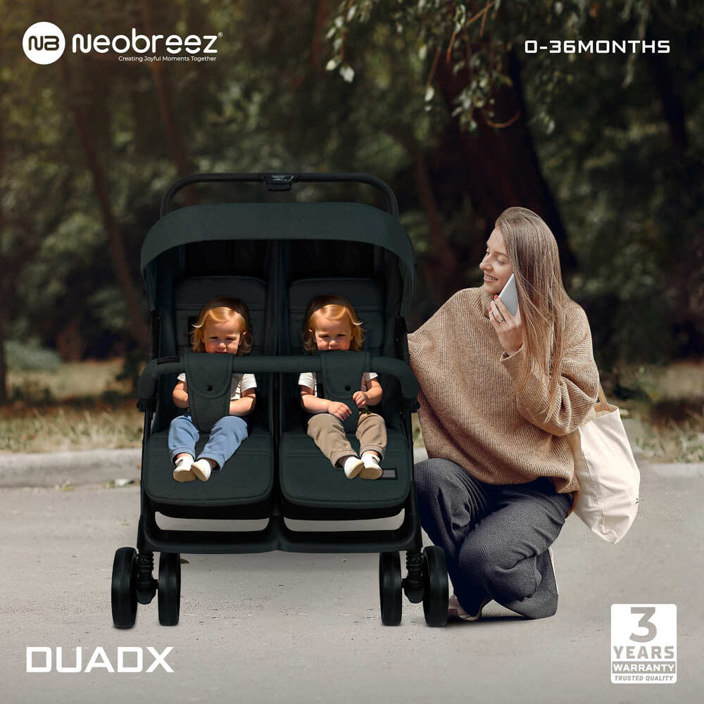 Neobreez Duadx Double Compact Twin Stroller Black