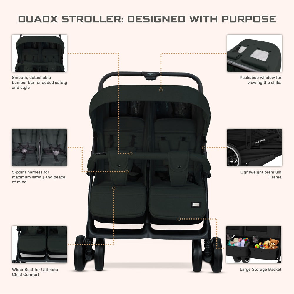 Neobreez Duadx Double Compact Twin Stroller Black
