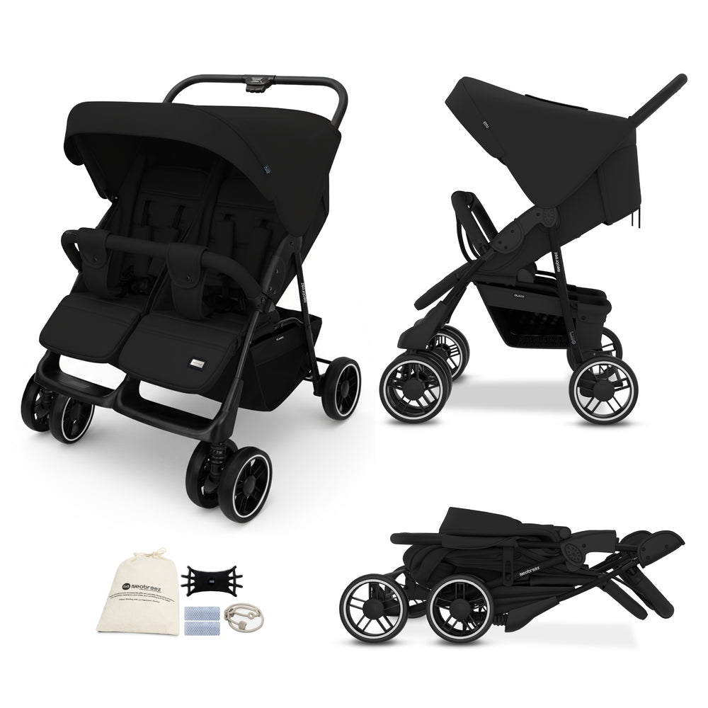 عربة أطفال مزدوجة مدمجة من نيو بريز دوادكس باللون الأسود