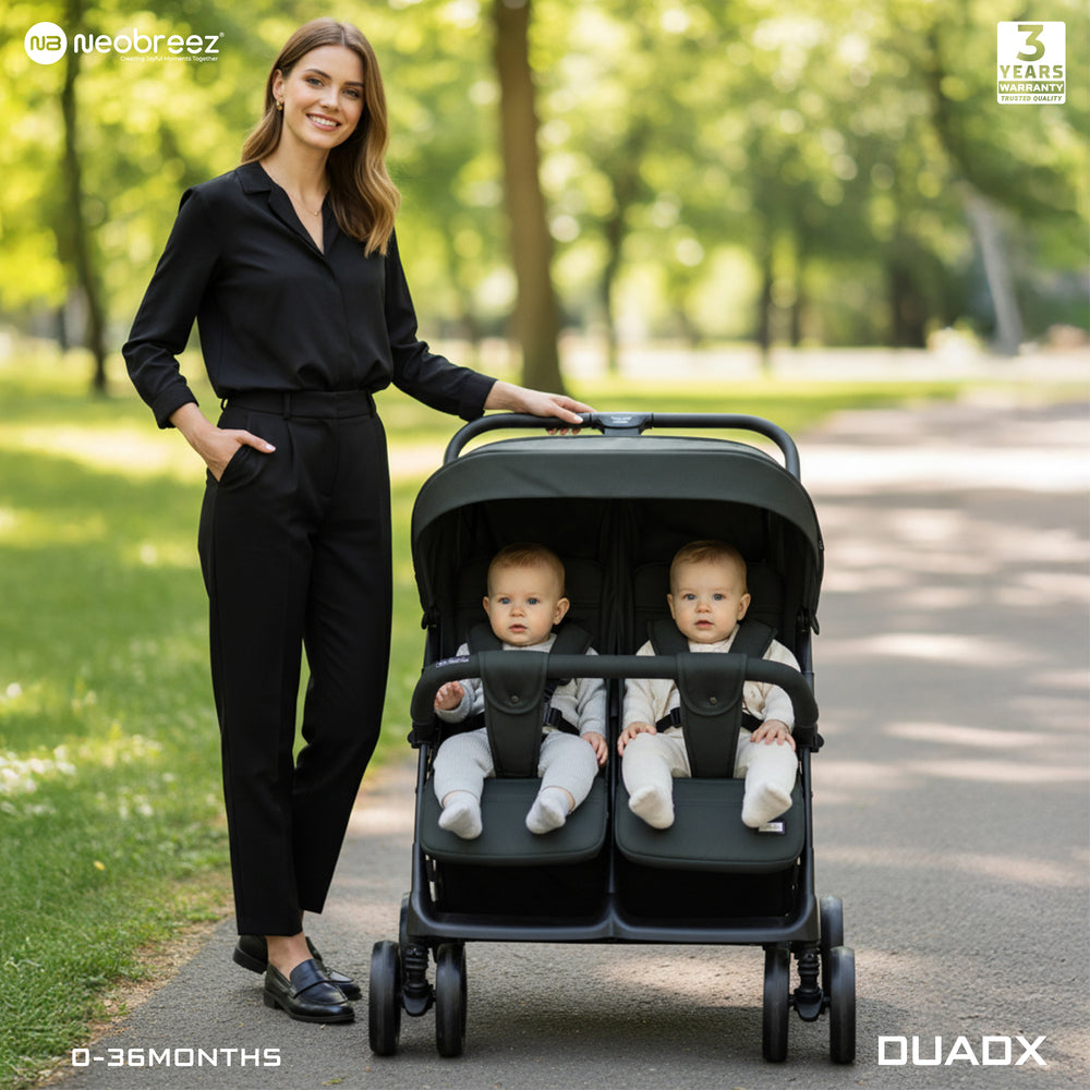Neobreez Duadx Double Compact Twin Stroller Black
