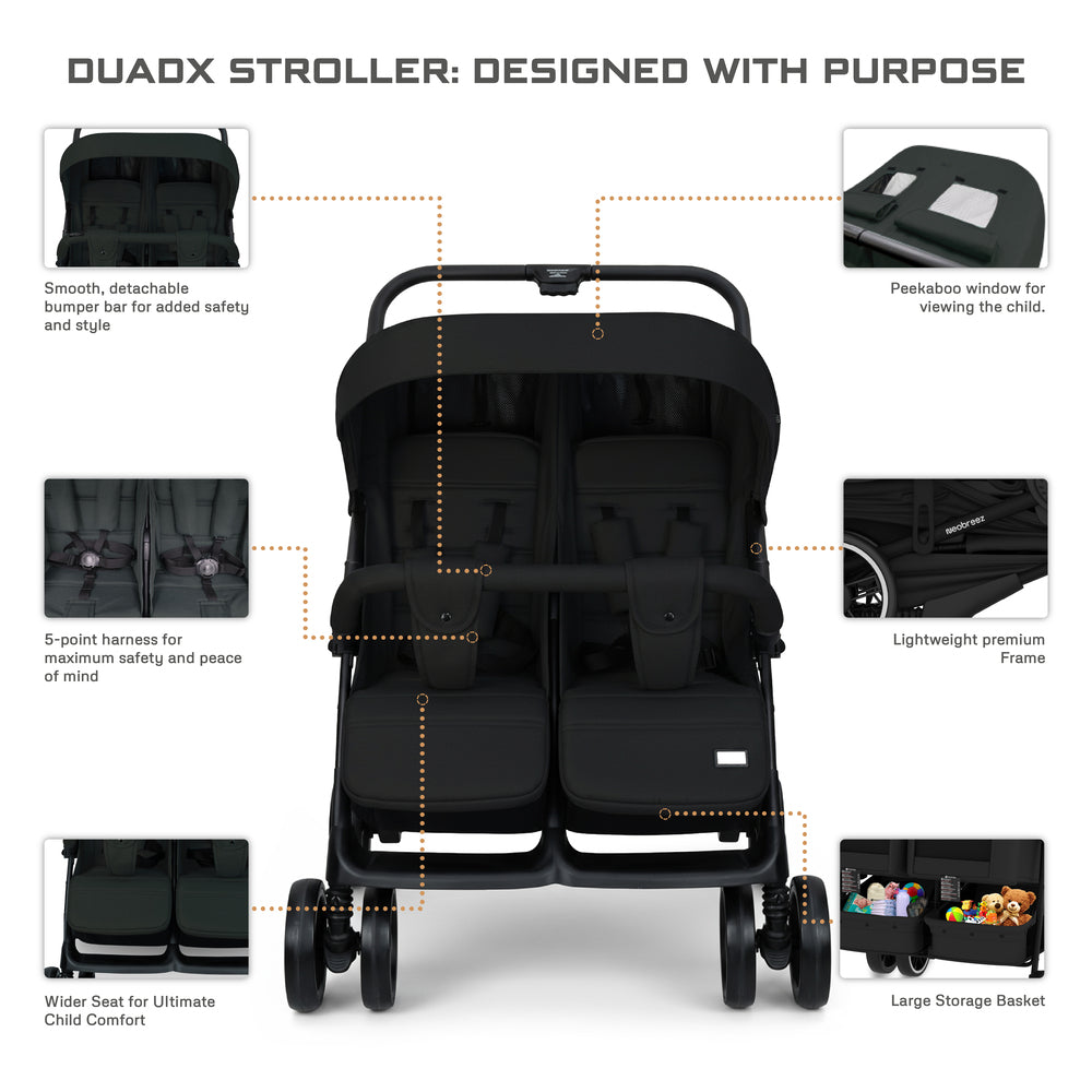 Neobreez Duadx Double Compact Twin Stroller Black