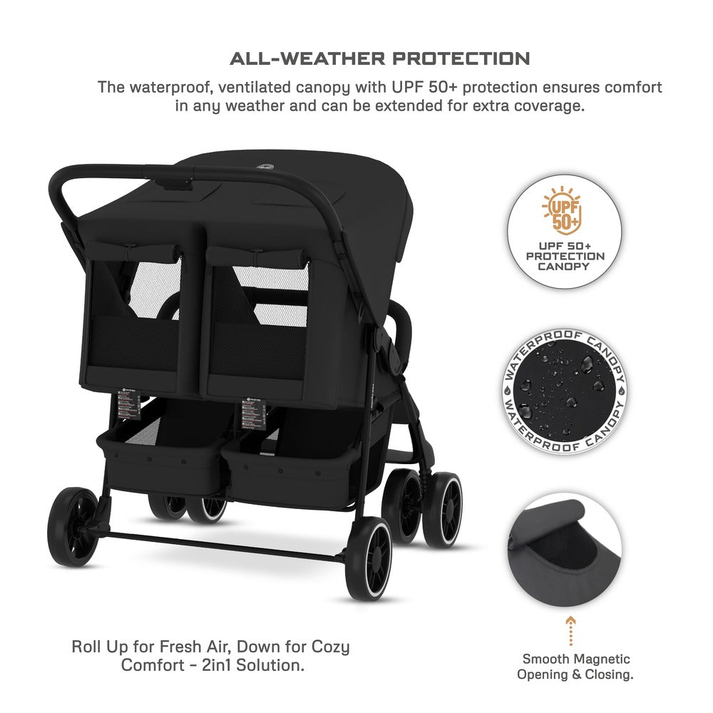 Neobreez Duadx Double Compact Twin Stroller Black